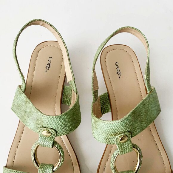 George Green Croc Embossed Vegan Leather Wedge Sandals Size 7 - Picture 7 of 11